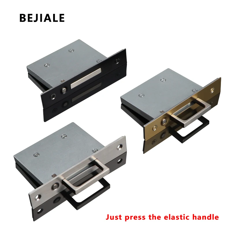 Press Spring Pocket Door Lock Built-in Pocket Door Handle Spring Lock Hardware Shift Sliding Hidden Latch