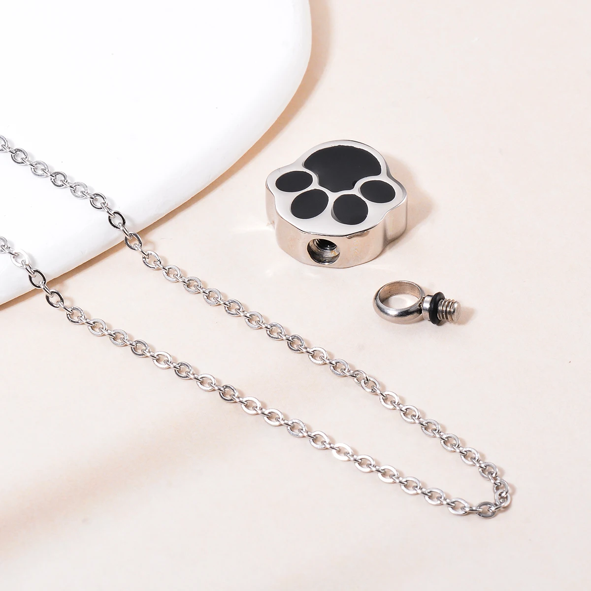 Minicremation Collana Urna Per Ceneri Animale Domestico Con Impronta Zampa, In Acciaio Inox 316L, Con Imbuto E Perno, Regalo Commemorativo