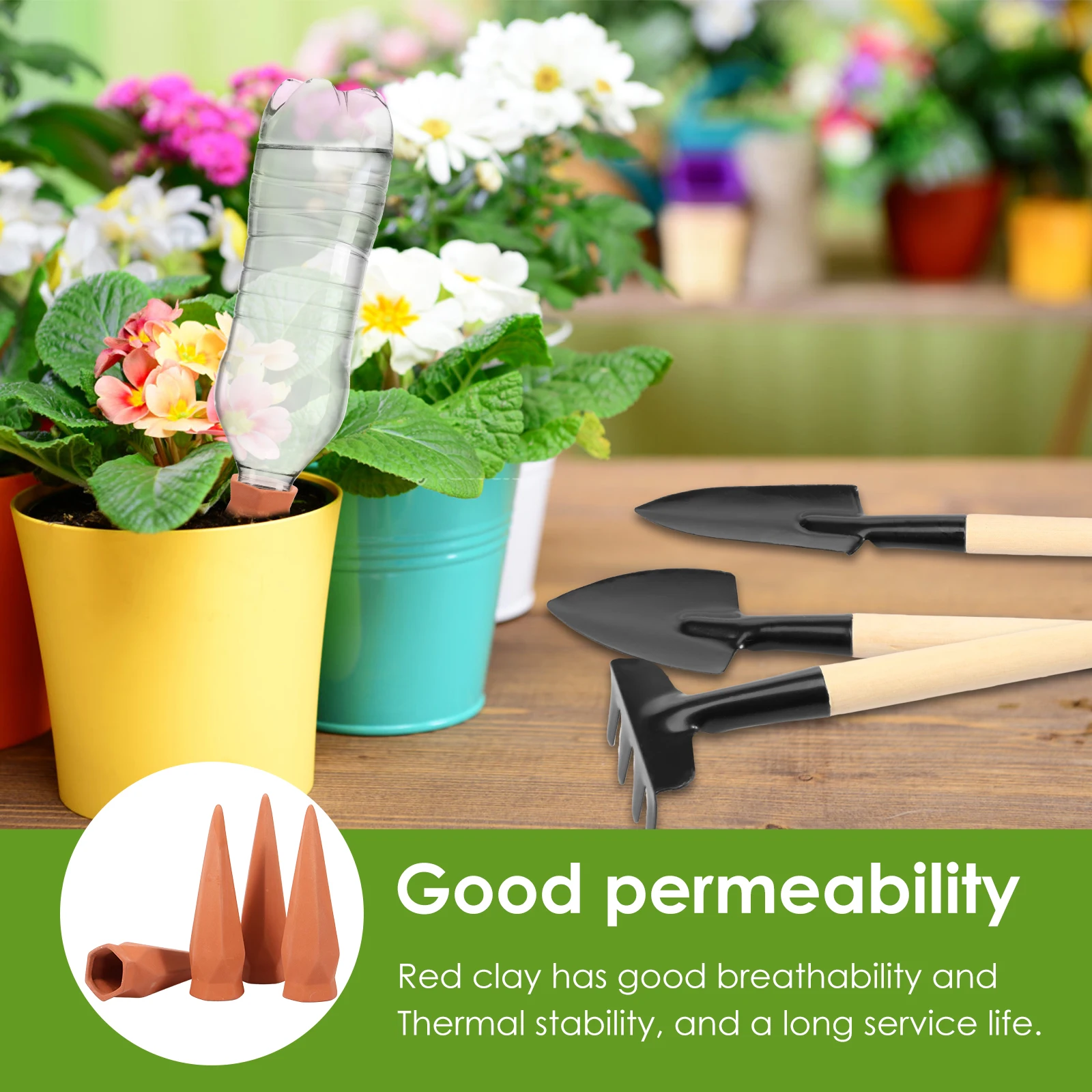 8Pcs Self Watering Stakes Red Clay Plant Watering Devices with Digging Tools Insert Indoor Automatic Mini Irrigation System