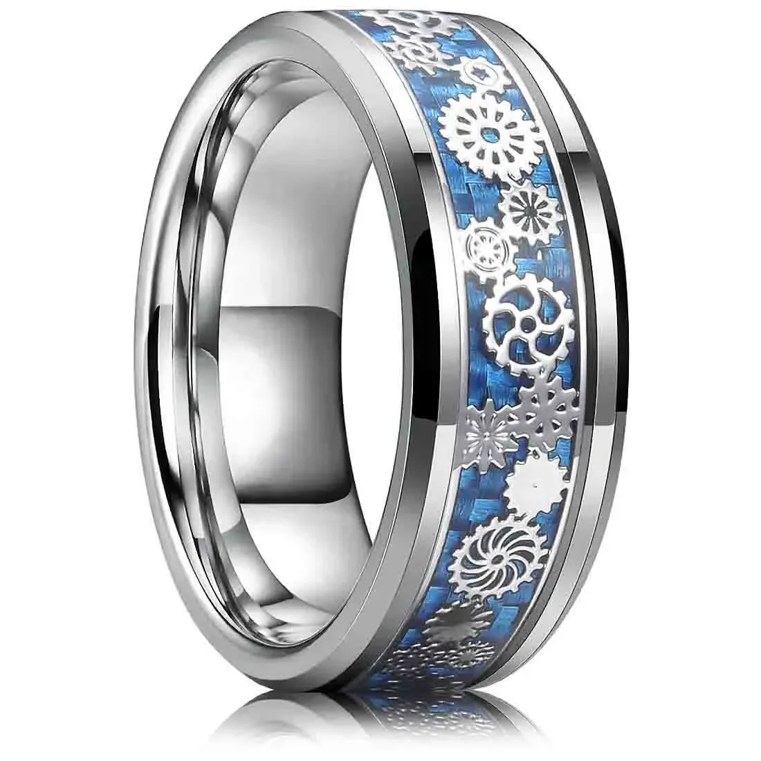 Sophisticated Silver Titanium Stainless Steel Men's Ring with Black Carbon Fiber Accent