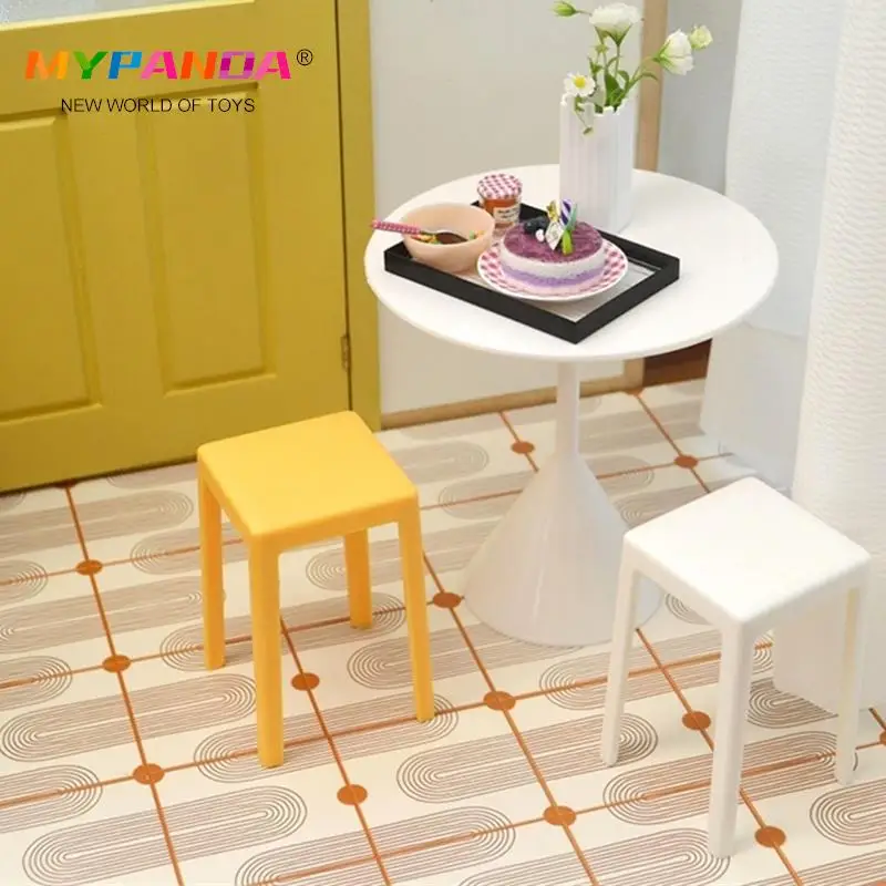 

1Pair Dollhouse Miniature High Footed Stool Bar Counter Chair Dining Chair Furniture Model Decor Toy Doll House Accessories