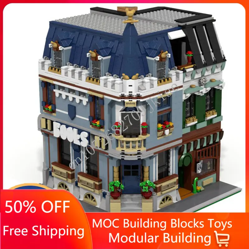 

3738PCS Customized MOC Modular Bookstore street view Model Building Blocks Bricks Children birthday toys Christmas gifts
