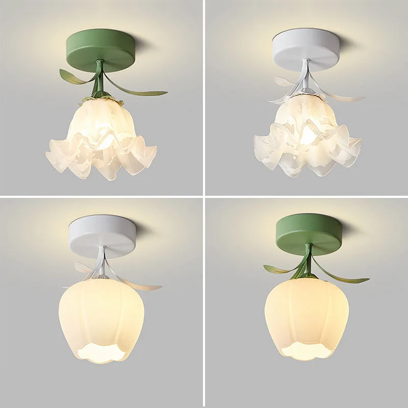 

New French Cream Breeze Countryside Flower Room Foyer Lamp Nordic Minimalist Foyer Entrance Corridor Led Balcony Ceiling Light