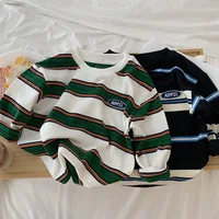 2025 autumn Children Clothes Girls Long Sleeves Bottoming Shirts Cool Boys Stripe Cotton T-shirt Teen Loose Casual 2-7y Kids Top