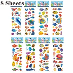 3D Puffy Cartoon Stickers for Kids - Educational Gifts for Toddlers and Children (8 sheets sea animal)