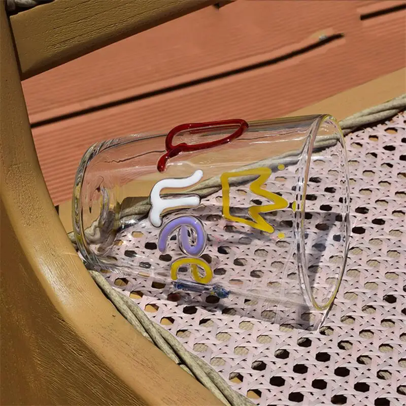 Colorful 3D letter Coffee Milk Juice Glass Cup Drink Water Cup High Borosilicate heat-resistant Glass Desserts Milk Coffe