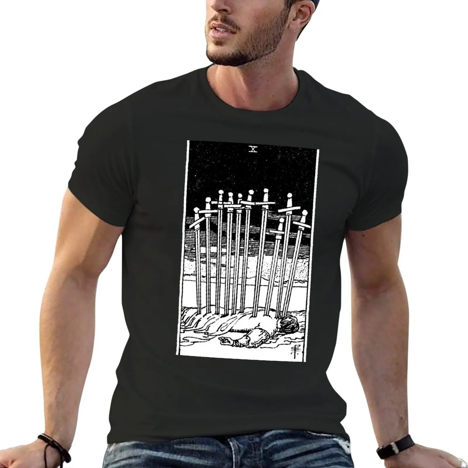 Dieci Spade-X Of Swords - Tarot Card - Major Arcana - Fortune Telling-T-Shirt Occulta Maglietta Divertente T-Shirt Da Uomo