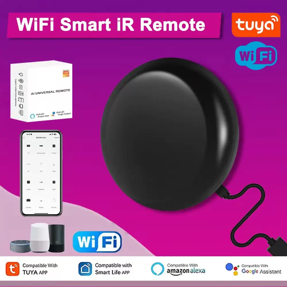 투야 와이파이 스마트 IR 리모컨 투야 스마트 홈 리모컨 (TV, DVD, 에어컨, 오디오용) 알렉사, 구글 홈과 호환
