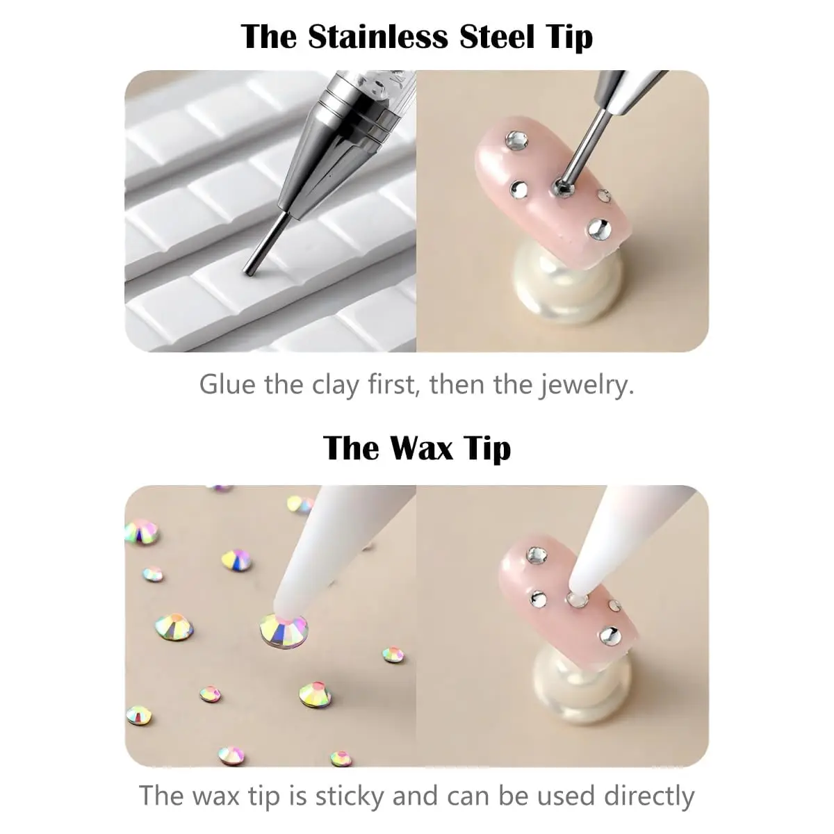 Rhinestone Picker Dotting Pen, Dual-ended Rhinestone Gems Crystals Studs Picker Wax Pencil Manicure Nail Art DIY Decoration Tool 4