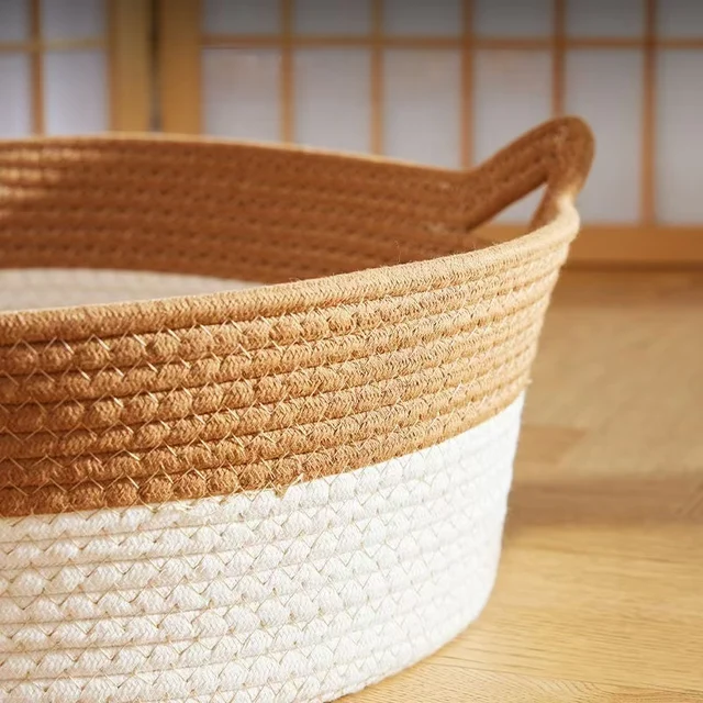 Japanese Pet Cat Bed Round Hand Woven Rattan Cat Beds Summer Cooling Kitten Basket Cotton Rope Cat Scratching Baskets 6