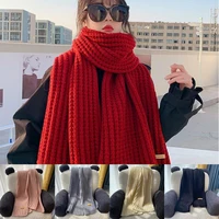 Unisex Red Knit Scarf Korean Winter Style Couple Matching Versatile Warm Youthful Cute Student Neck Warmer Must Have