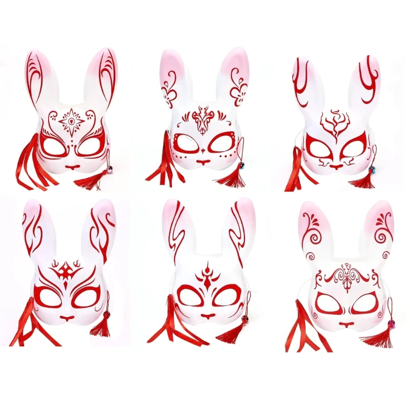 

Fox-Mask Hand Painted Rabbit-Ears Mask Animal Cosplay Half Face Cat Masks-Masquerade Party Halloween Costume Props