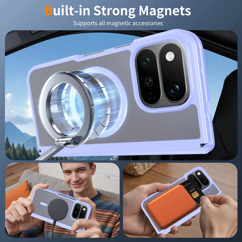 Translucent Matte Phone Case with Skin-Friendly Hinge Protection and Magnetic Closure