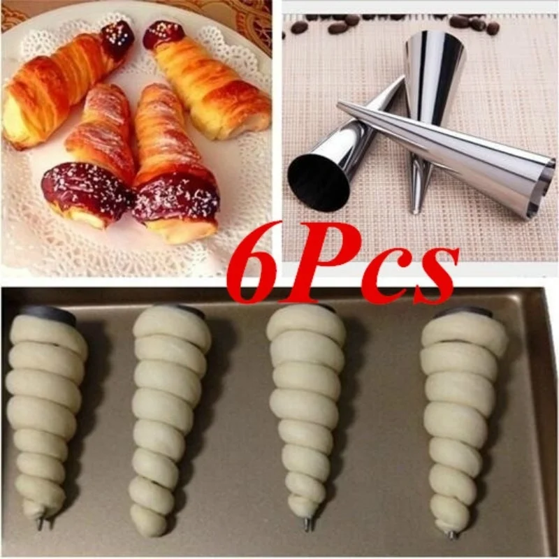 6Pcs Stainless Steel Cone Shape Croissant Denmark Pointed Metal Baking Tools Making Croissant Roll Bread Home Kitchen Supplies