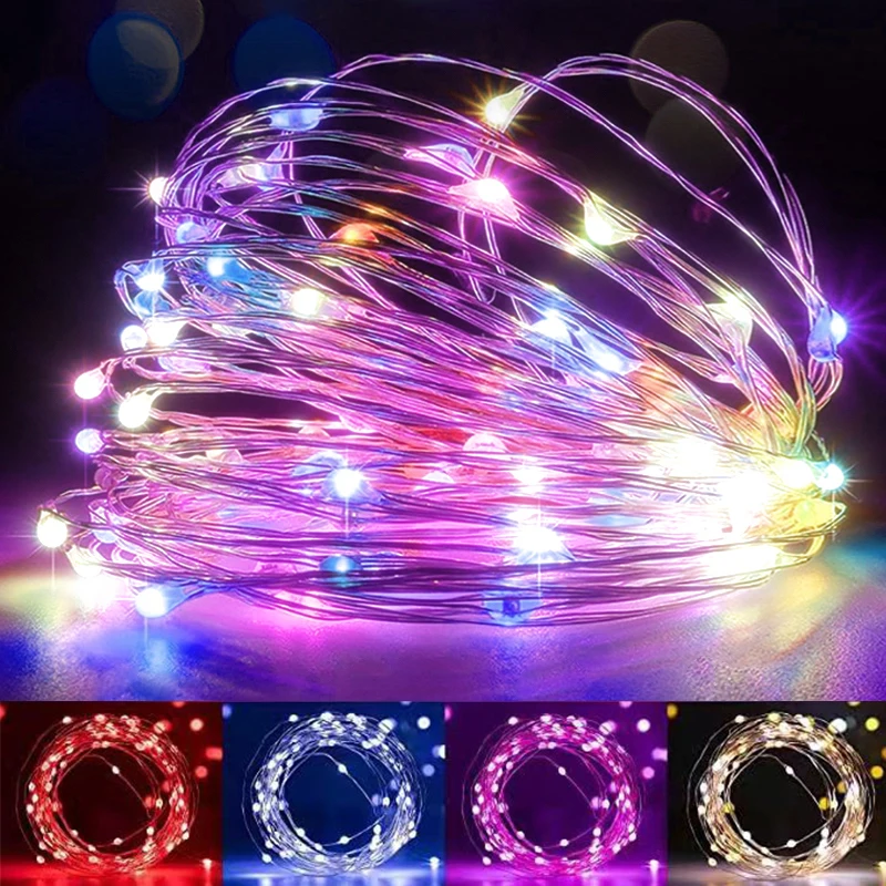 

Christmas Fairy Copper Wire Wreath 10/20/30M 300LEDs Battery/USB Power Supply Wedding Decoration Room Decor Aesthetic