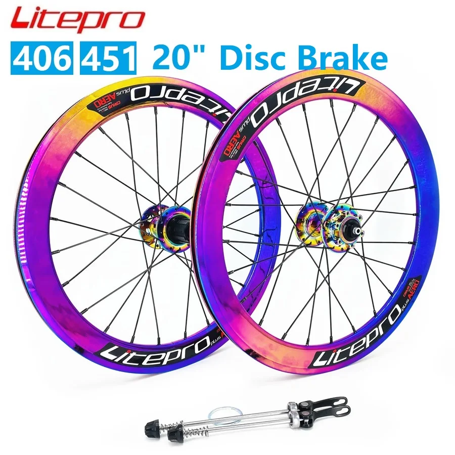 

Litepro Colorful 406 451 Folding Bike Wheelset O.L.D 100mm 135mm Disc Brake Wheel Set Aluminum Alloy Double Wall Rims