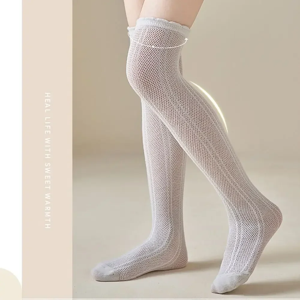 Stockings Mesh New Cotton Long Hollow Solid Color Children Stocking Thin Knee High Long Socks Girls