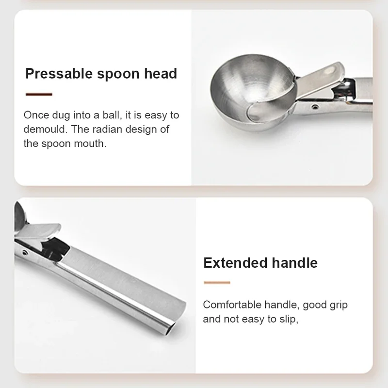 Stainless Steel Dual-purpose Ice Cream Scoop Multifunctional Fruit Scoop Kitchen Supplies