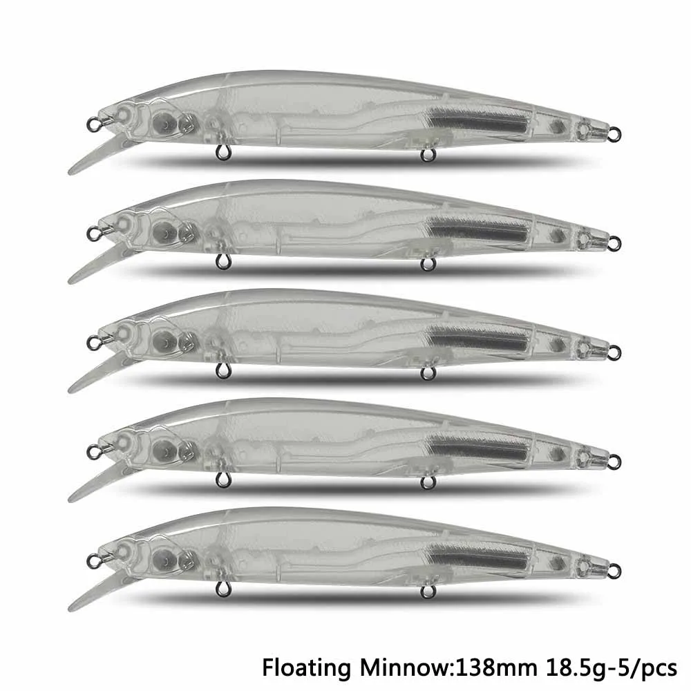 

CF Lure Unpainted DIY Floating Minnow 138mm 18.5g 5pcs Fishing Lure ABS Plastic Bait Billet