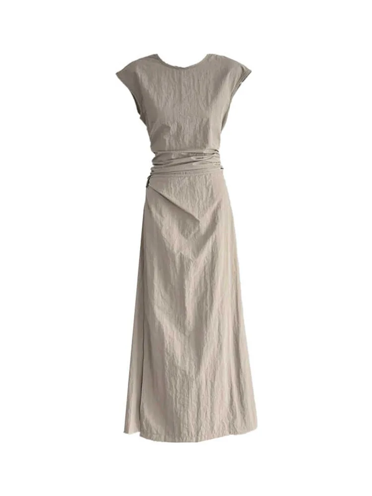 

Женский комплект из двух предметов, Однотонная футболка без рукавов с круглым вырезом и Милая Сексуальная длинная юбка Gyaru в американском стиле, новый тренд