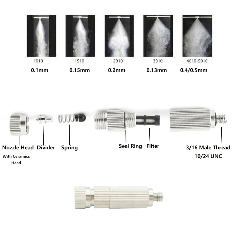 10PCS High Pressure Spray Nozzle Dry Fog Mist Ceramic Spray Core Nozzle For Humidification Cooling Nickel Plated Brass 0.1-0.8mm 3