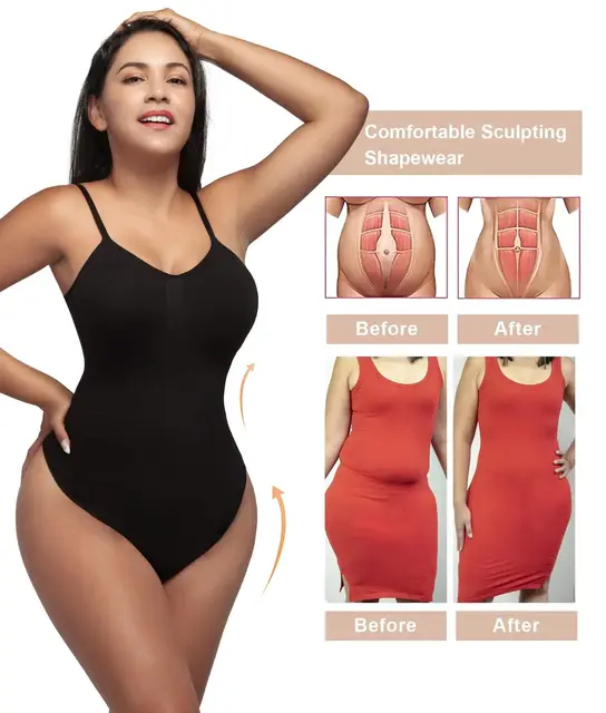 V Neck Spaghetti Strap Bodysuits Compression Body Suits Open Crotch Shapewear Slimming Body Shaper Smooth Out Bodysuit Shaper 6