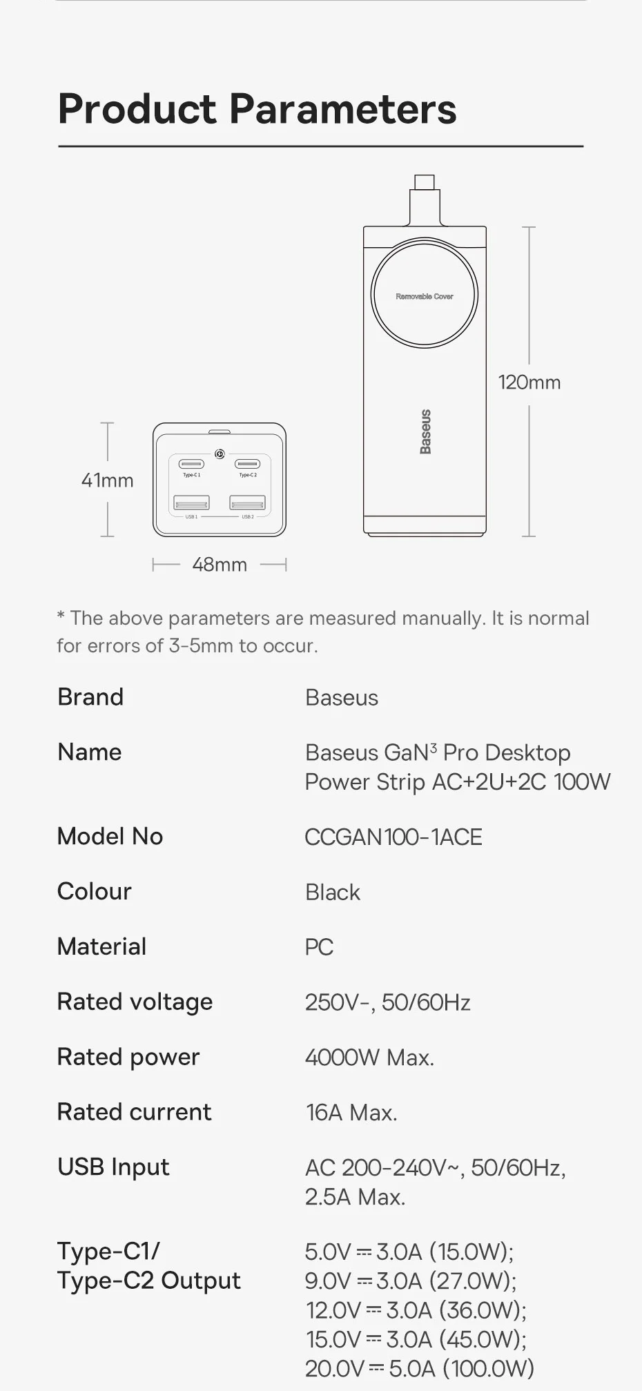 100W GaN3 Pro USB Charger Desktop Power Strip Charging Station Type C PD QC Quic