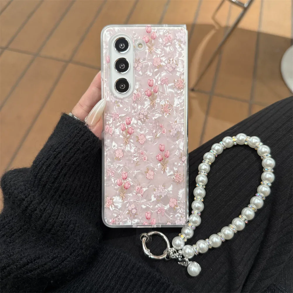 Luxury Colorful Glitter Shell Pattern Flower Case - Cartoon Pink Flower PC Shockproof Cover