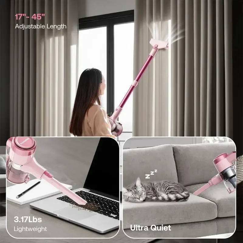 Homeika Cordless Vacuum Cleaner, 300W 23KPa Lightweight Stick Vacuum with 48mins Runtime Battery, 3 Suction 4
