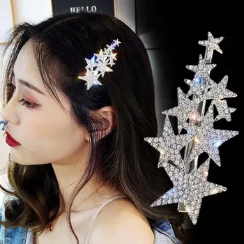 여성용 한국 라인석 오각형 헤어 클립, 반짝이는 머리핀, 머리 장식, 여아 패션 덕빌 헤어 클립