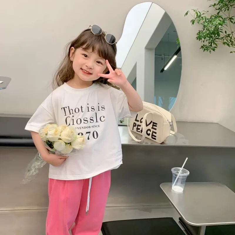 

Fashion Summer Children's Wear Short Sleeve Letter Round Neck Lazy Fashion Brand Women's Trendy T-shirt Casual New INS