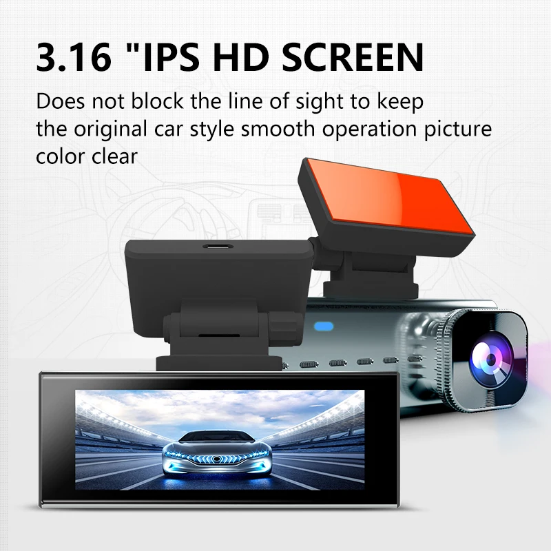 

Newsmy 3.16" IPS Screen Car Dash Camera Rearview Dual Lens Built in DVR Recorder video Monitor Rear Interior Cam Night Vision