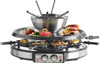 600ml Fondue Pot with 8 Forks and Electric Raclette, Dual Adjustable Thermostats, Perfect Fondue Grill Combo for Family Fun 1