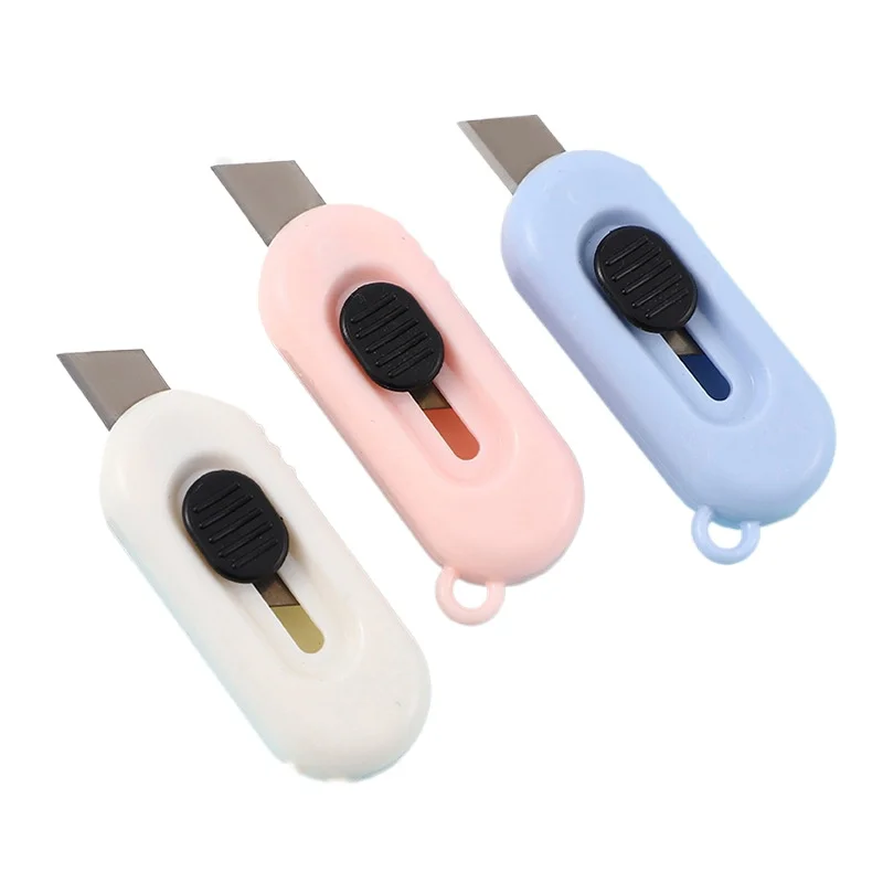 Kawaii Pocket Utility Knife Express Box Paper Cutter Refillable Blade Office Tool with Keychain Hole Office School Stationery