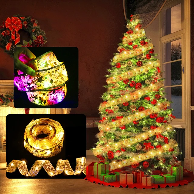 Ribbon Fairy Light Christmas Decoration Christmas Tree Ornaments  For Home 2022 Bows String Lights Navidad Natal New Year 2023 2