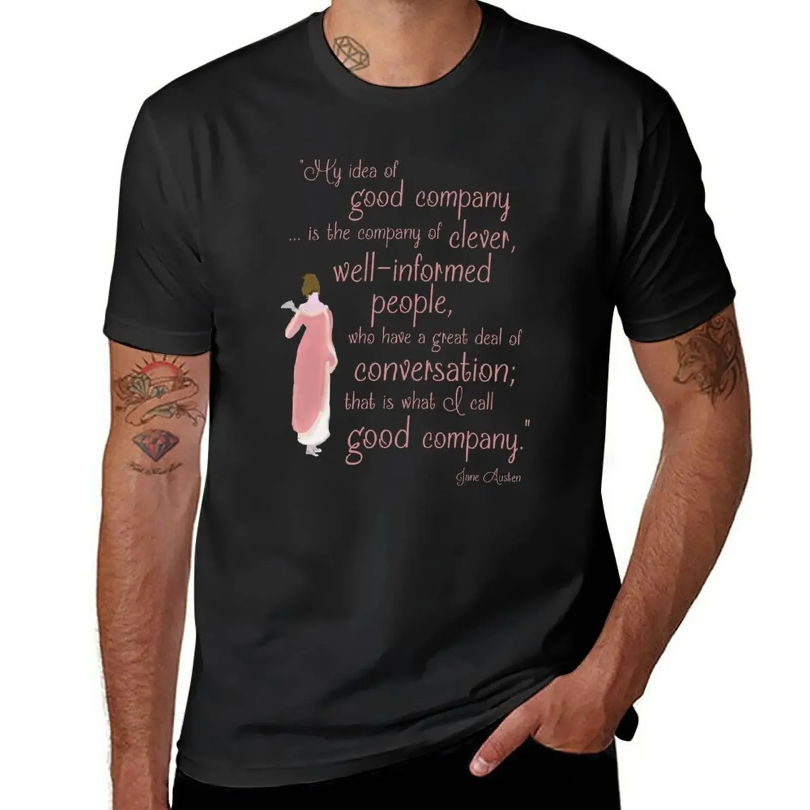 Jane Austen Stripe Quote, Good Company T-Shirt Sport Fans Customizeds Anime Clothes Mens Graphic T-Shirt Pack