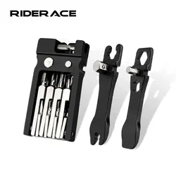 Foldable Multi-Function Bicycle Repair Tool Kit with Hex Spoke Wrench and Chain Cutter (Black)