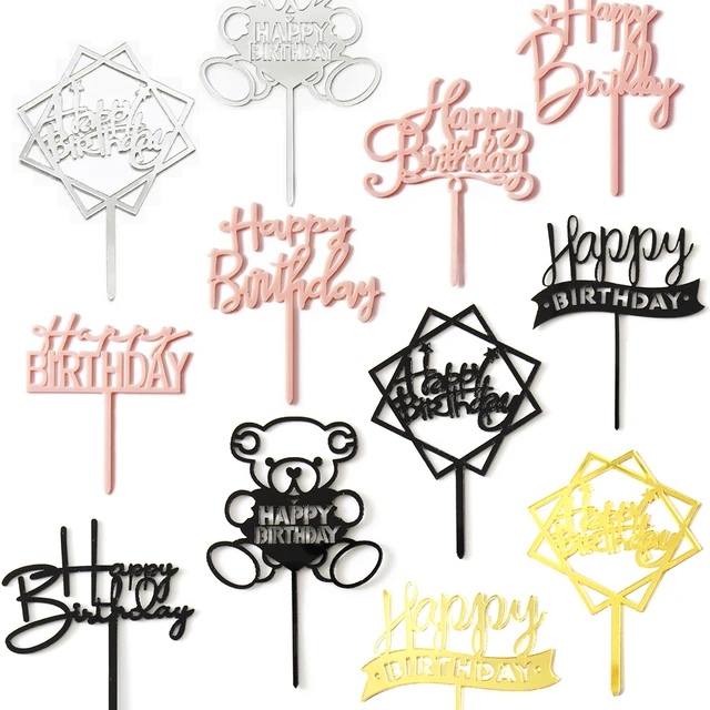 10PCS Acrylic Happy Birthday Cake Topper Multiple Styles Balck Gold Cake  Toppers Baby Shower Cake Birthday Party Decorations - AliExpress