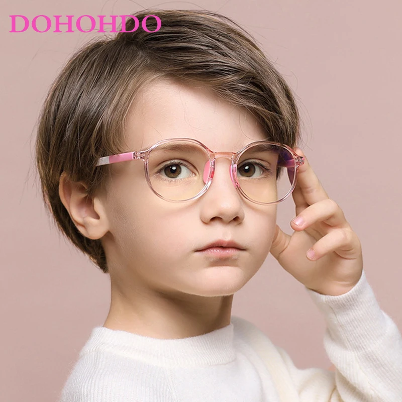 DOHOHDO Anti blue Light Kids Glasses Children Round Optic Frame Boys Girls Computer Cellphone Transparent Eyeglasses UV400