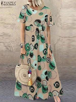 ZANZEA Short Sleeve Printing Maxi Dresses Casual Vacation Woman Bohemian A-line Robes Femme 2025 Summer Loose O-Neck Long Dress - Image 2
