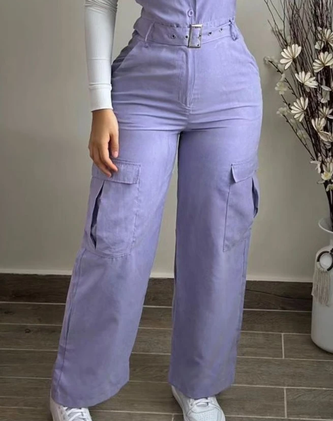 Jumpsuit Women Spring Fashion Pocket Design Buckled Buttoned Casual Sleeveless Plain Daily Long Suspender Jumpsuit Streetwear