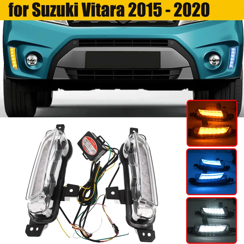 2 unids/set luz LED de circulación diurna DRL lámpara antiniebla con señal de giro amarilla compatible con Suzuki Vitara