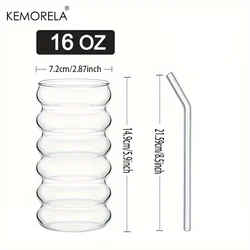 Elegant Wave-Shaped Vintage Glass Cups with Straws, 500ML, - 401-500ml (1PCS)