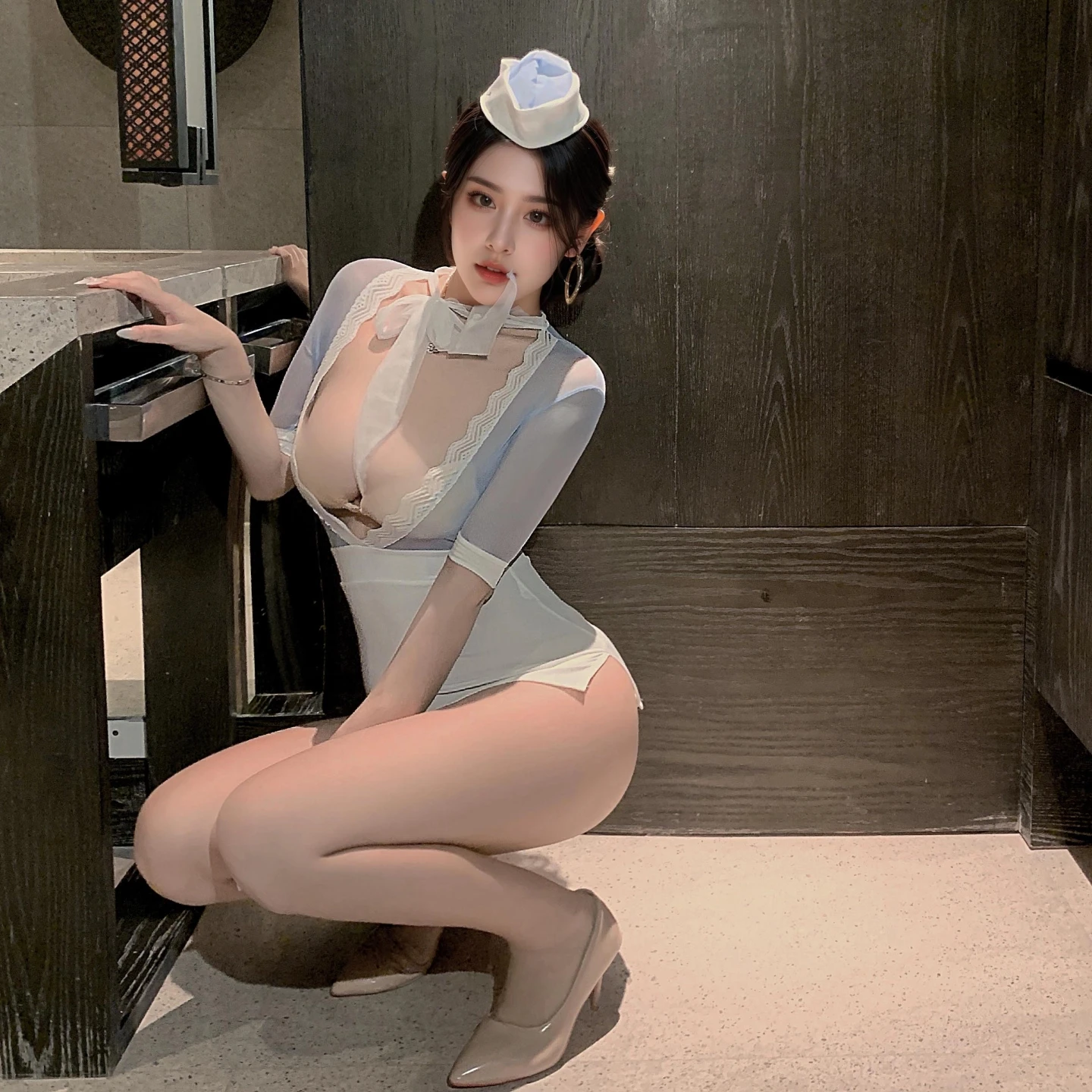 Sexy Stewardess Lingerie Cosplay Uniform Temptation Tight Deep V Lace Wrap Hip Short Skirt Roleplaying Flight Attendant Costumes