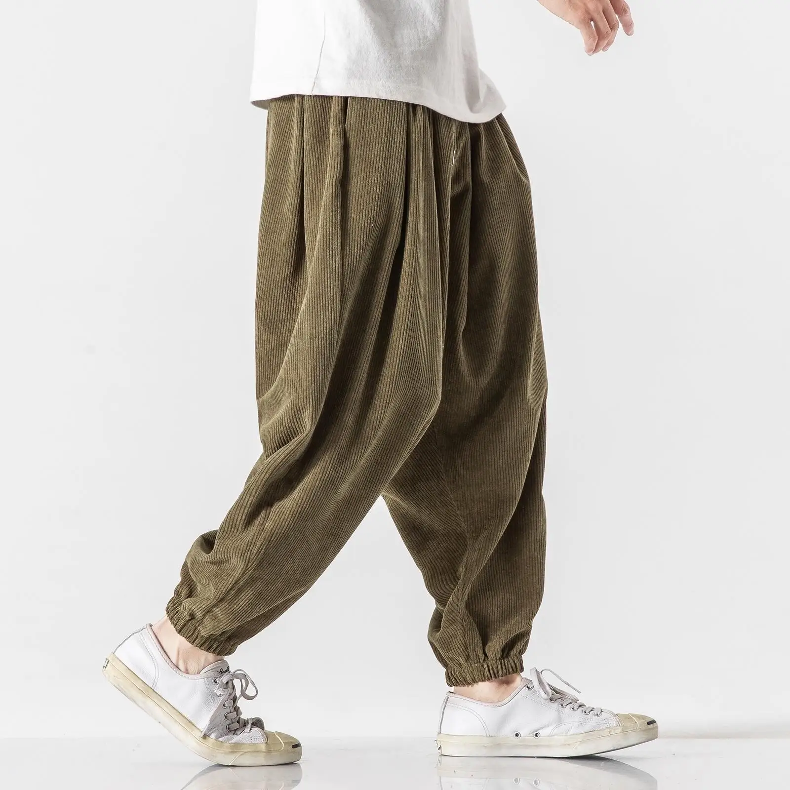 Chinese Wind Lantern Core Plush Casual Pants for Men, Loose and Fat Plus Size, Kid Tie Feet Trendy Brand Wide Leg