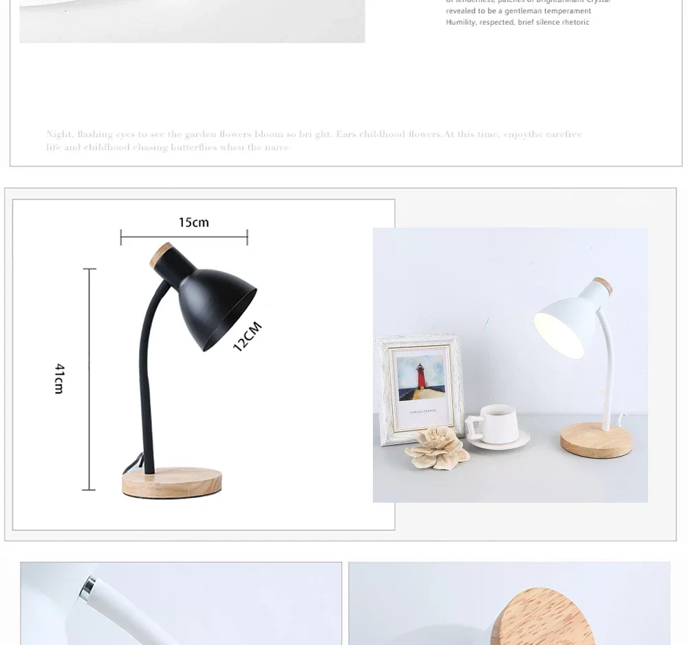 Bedside Table Lamp Nordic Desk Lamp Bedroom Study Lamps Wood Creative Flex Lights LED E27 For/Eye Protection Reading&Living Room