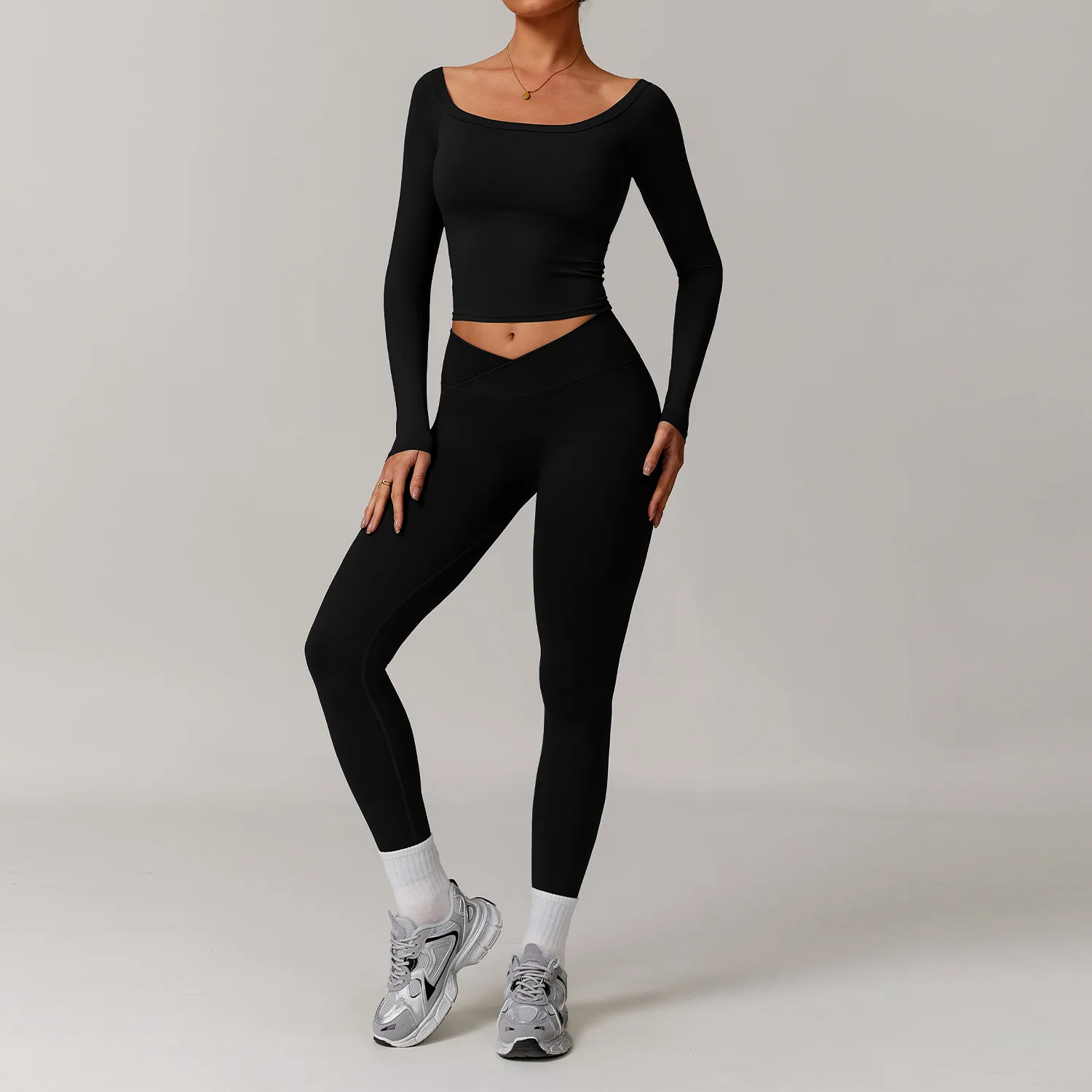 Yoga Set Sports Set Gym Workout Set Sportswear Set Fitness Set Sports Bra Set Yoga Pants Set Women Tracksuit 2 Pieces Workout Sportswear Gym Clothing Long Sleeve Crop Top High Waist Leggings