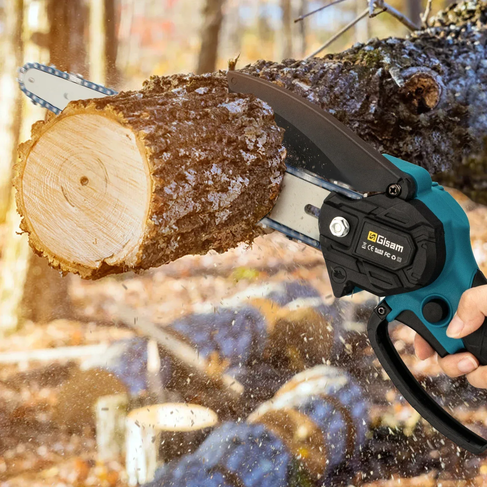 Sierra eléctrica sin escobillas de 8 pulgadas, motosierra portátil de mano para registro de madera, herramienta eléctrica de poda de jardín para batería Makita de 18V - Imagen 5