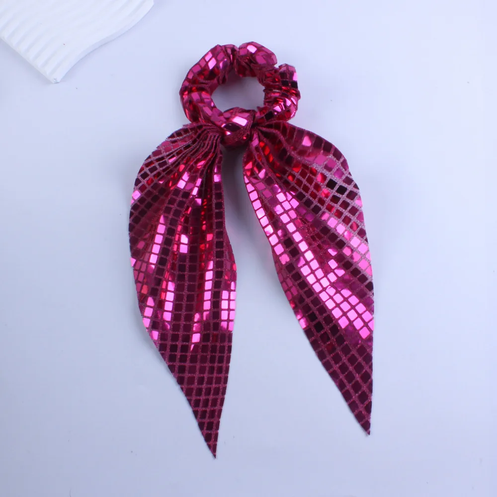 1 Stück Damen-Haargummis mit Pailletten, Glänzende Schleifenbänder, Modische Mädchen-Haarbänder, Hochelastische Haaraccessoires – Detail 14