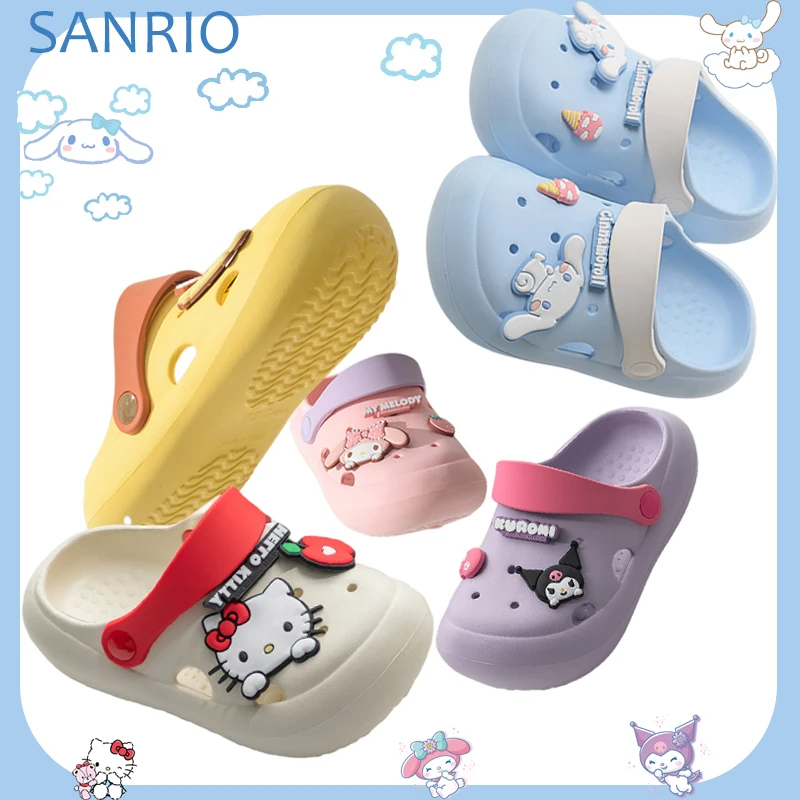 

Милые детские тапочки для детей, аниме Kuromi Cinnamoroll My Melody EVA, детские сандалии с мягкой подошвой и нескользящей дыркой